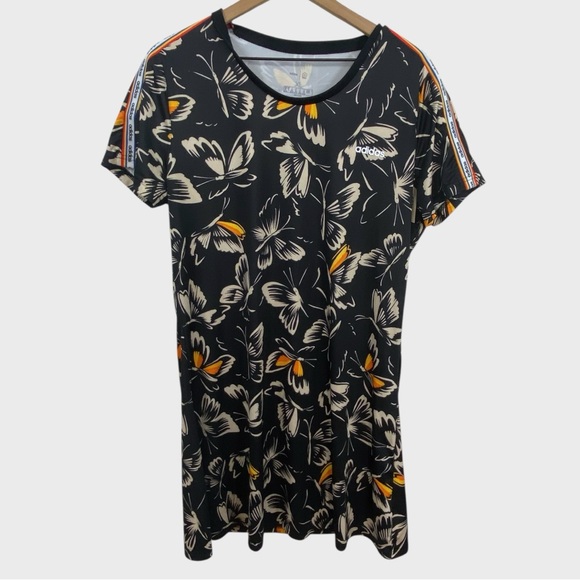 Adidas x Farm Rio Black White Orange Butterfly Multicolor Stripe Dress Size XL - Picture 2 of 8